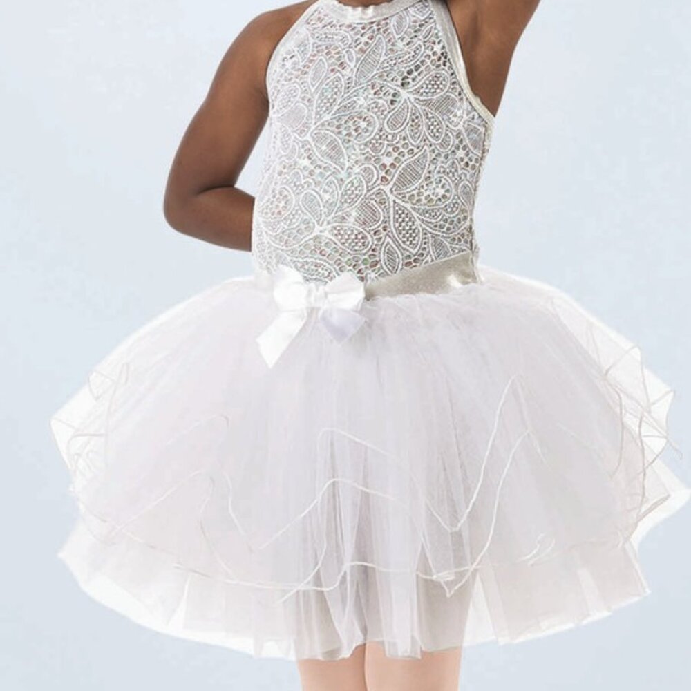 White Lace Sequin Tutu Dance Party Dress